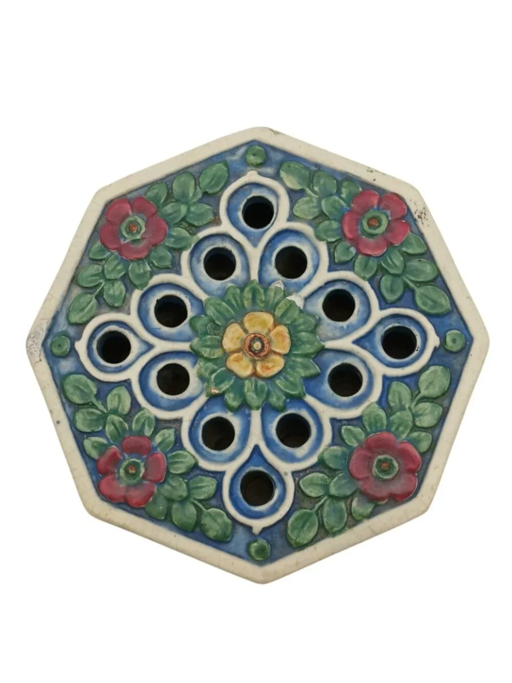 Weller Florala Style Octagon Flower Frog Vase Floral Pottery 5 In